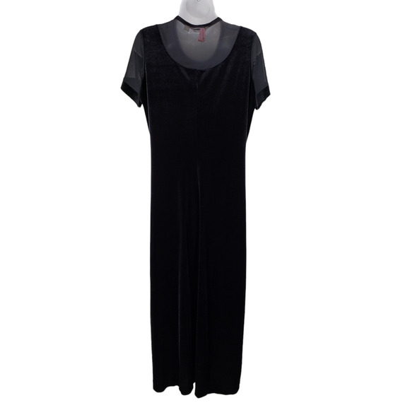 Huis Clos Velour Midi Dress 12 Women Black Short Sleeve Velvet Mesh Soft Vintage - Picture 2 of 10